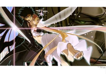 刀剑神域亚丝娜和桐人空中接吻，这一幕象征了他们的深厚感情